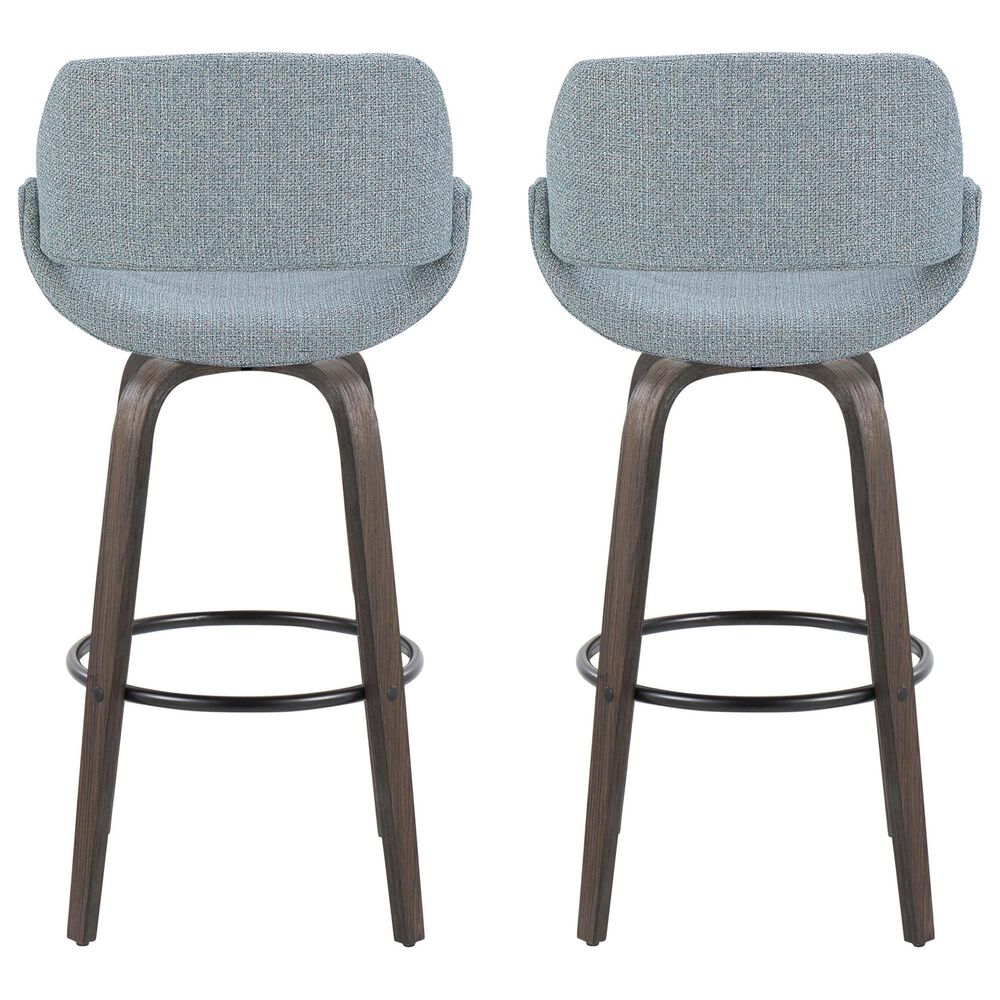 LumiSource Fabrico 30" Swivel Fixed-Height Bar Stool with Blue Noise Fabric Upholstery in Black and Glazed Walnut (Set of 2), , large