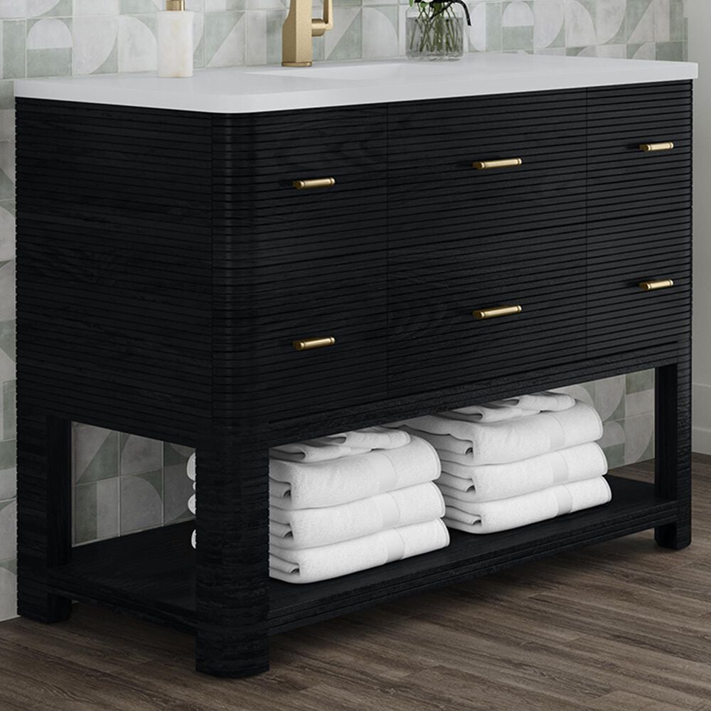 James Martin Vanities Lucian 48&quot; Single Vanity in Carbon Oak with 3 cm White Zeus Quartz Top, , large
