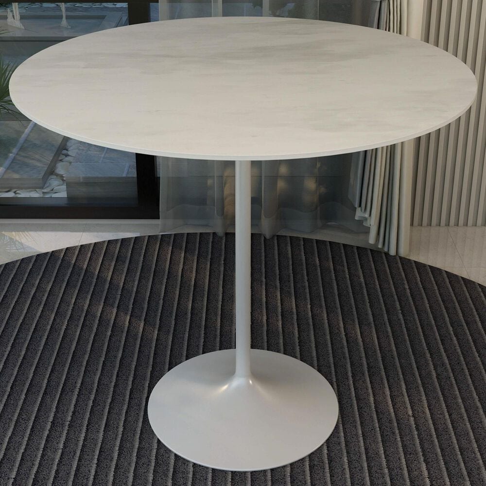 Leisuremod LeisureMod Verve Collection Modern Bar Height Table White Base with 48 Round Marble White Sintered Stone Top, , large