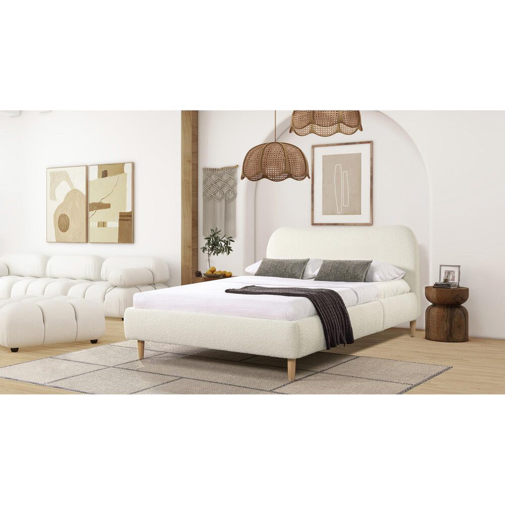 Jennifer Taylor Home Roman Queen Platform Bed with Ivory White Upholstered in Natural Whitewashed, , large