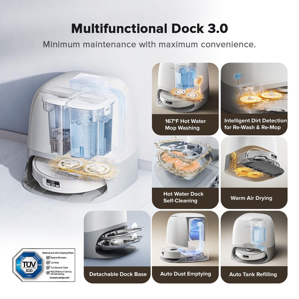 Roborock Qrevo Curv Robot Vacuum and Mop with Multifunctional Dock, 18,500Pa Suction, and Zero-Tangling Main Brush in White, , large