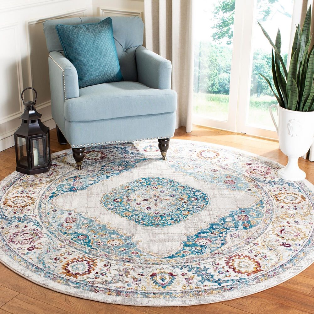 Safavieh Aria ARA116A 6&#39;6&quot; Round Blue and Ivory Area Rug, , large