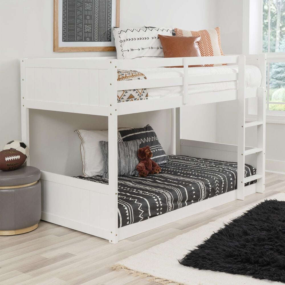Linden Boulevard Dalton Low Profile Twin over Twin Bunk Bed in White, , large