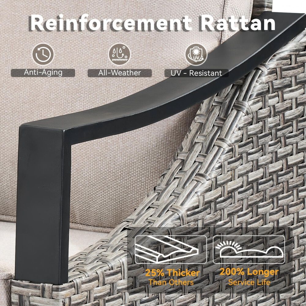 Sunwell Garden 32"H 3-Seater Outdoor Sofa with Curved Beige Cushions in Gray, , large