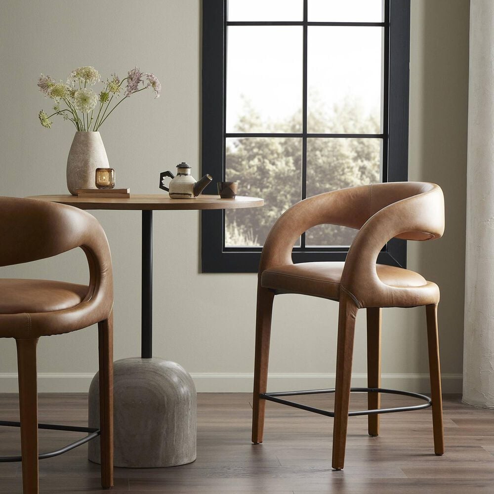 Four Hands Hawkins Top Grain Leather Counter Stool in Sonoma Butterscotch, , large