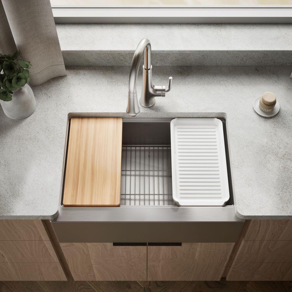 Kohler Strive 29.5" Undermount Single-Bowl Workstation Kitchen Sink in Stainless Steel, , large