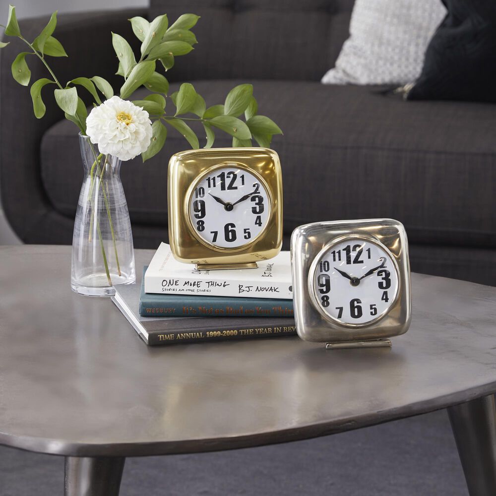 Maple and Jade Square Contemporary Table Clock in Silver and Gold &#40;Set of 2&#41;, , large