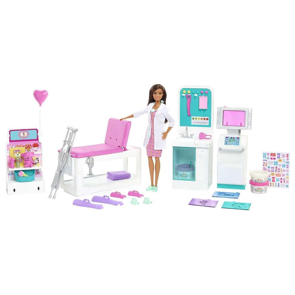 Barbie Fast Cast Clinic Playset with Brunette Barbie Doctor Doll, 4 Play Areas, 30+ Play Pieces, , large