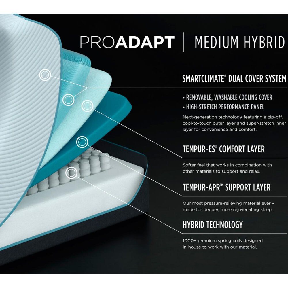Tempur-Pedic TEMPUR-PROADAPT Medium Hybrid King Mattress with Low Profile Box Spring, , large