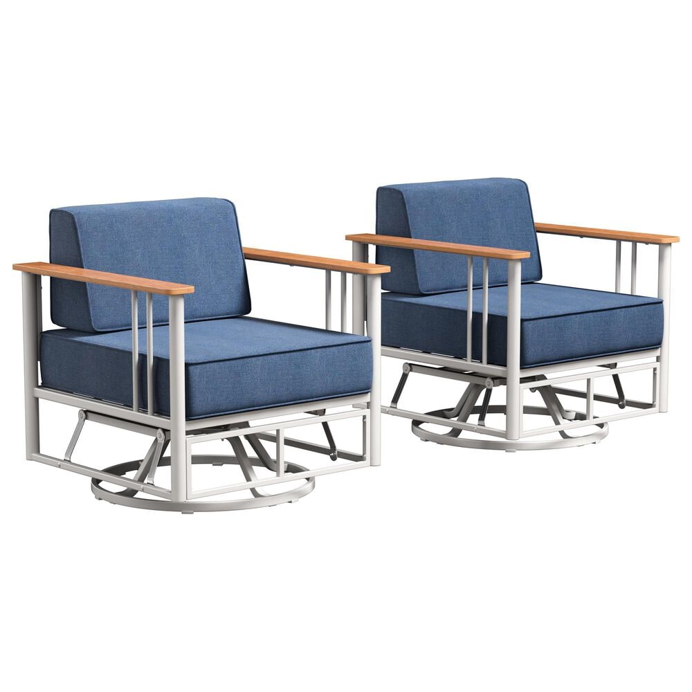Sunwell Garden Patio Swivel Glider Chair with White Frame in Blue (Set of 2), , large