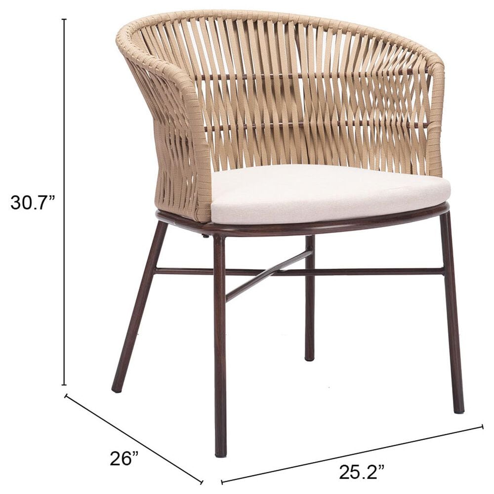 Zuo Modern Freycinet Outdoor Dining Chair with Natural Back in Beige (Set of 2), , large
