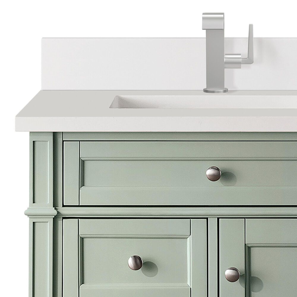 James Martin Vanities Brittany 30" Single Bathroom Vanity in Sage Green with Single Hole 3 cm White Zeus Quartz Top and Rectangular Sink, , large