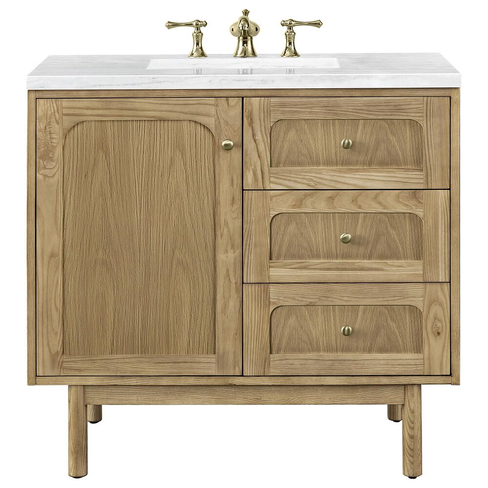 James Martin Vanities Laurent 36" Single Bathroom Vanity in Light Natural Oak with 3 cm Arctic Fall Solid Surface Top and Rectangular Sink, , large