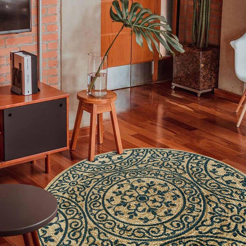 L&amp;R Resources Synergy 6&#39; Round Tan and Slate Teal Area Rug, , large