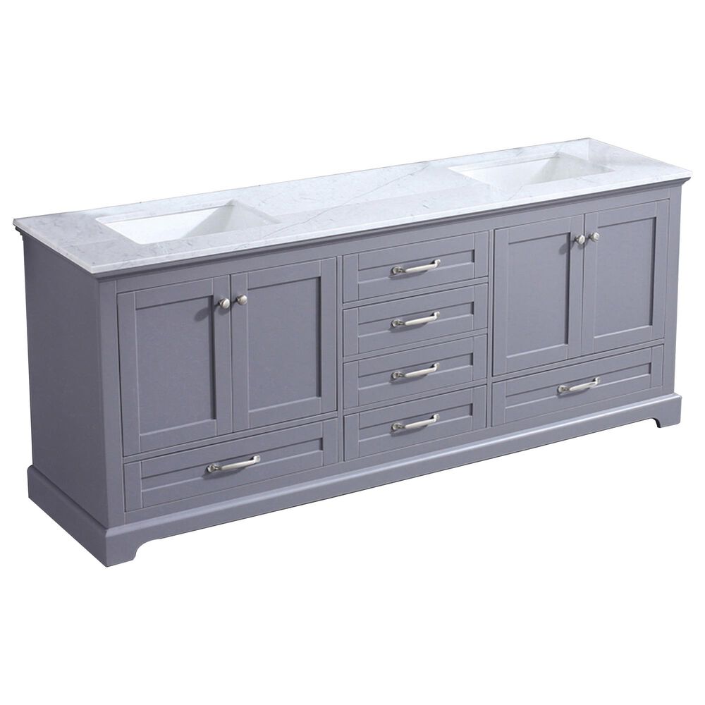 Lexora Home Dukes 80" Double Bathroom Vanity in Dark Grey with White Carrara Marble Top and Rectangle Sinks, , large