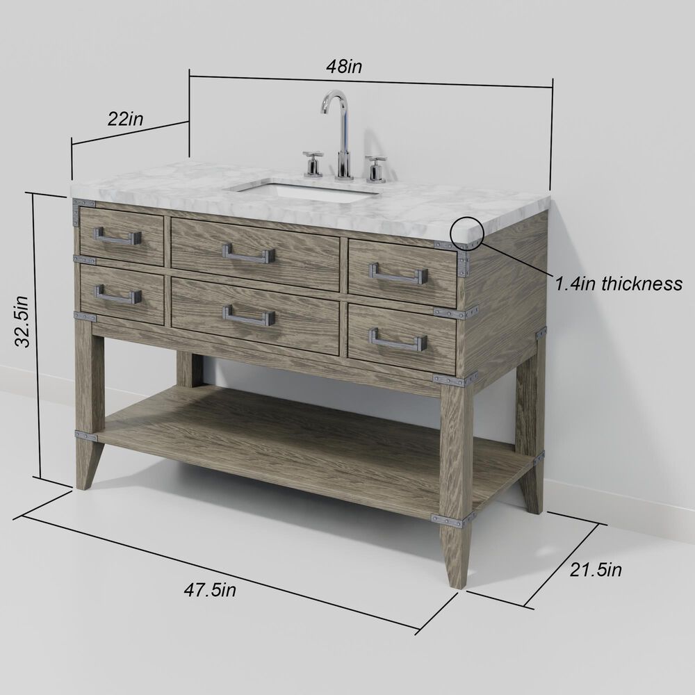 Lexora Home Norwalk 48&quot; Single Bathroom Vanity in Grey Oak with White Carrara Marble Top  and Rectangle Sink, , large