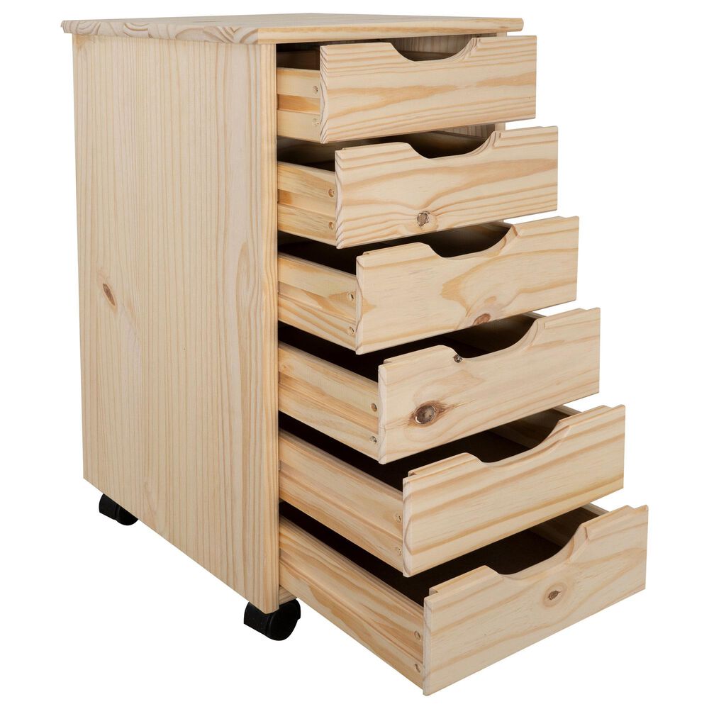 Linon Home Decor Cary 6-Drawer Rolling Cart in Unfinished, , large