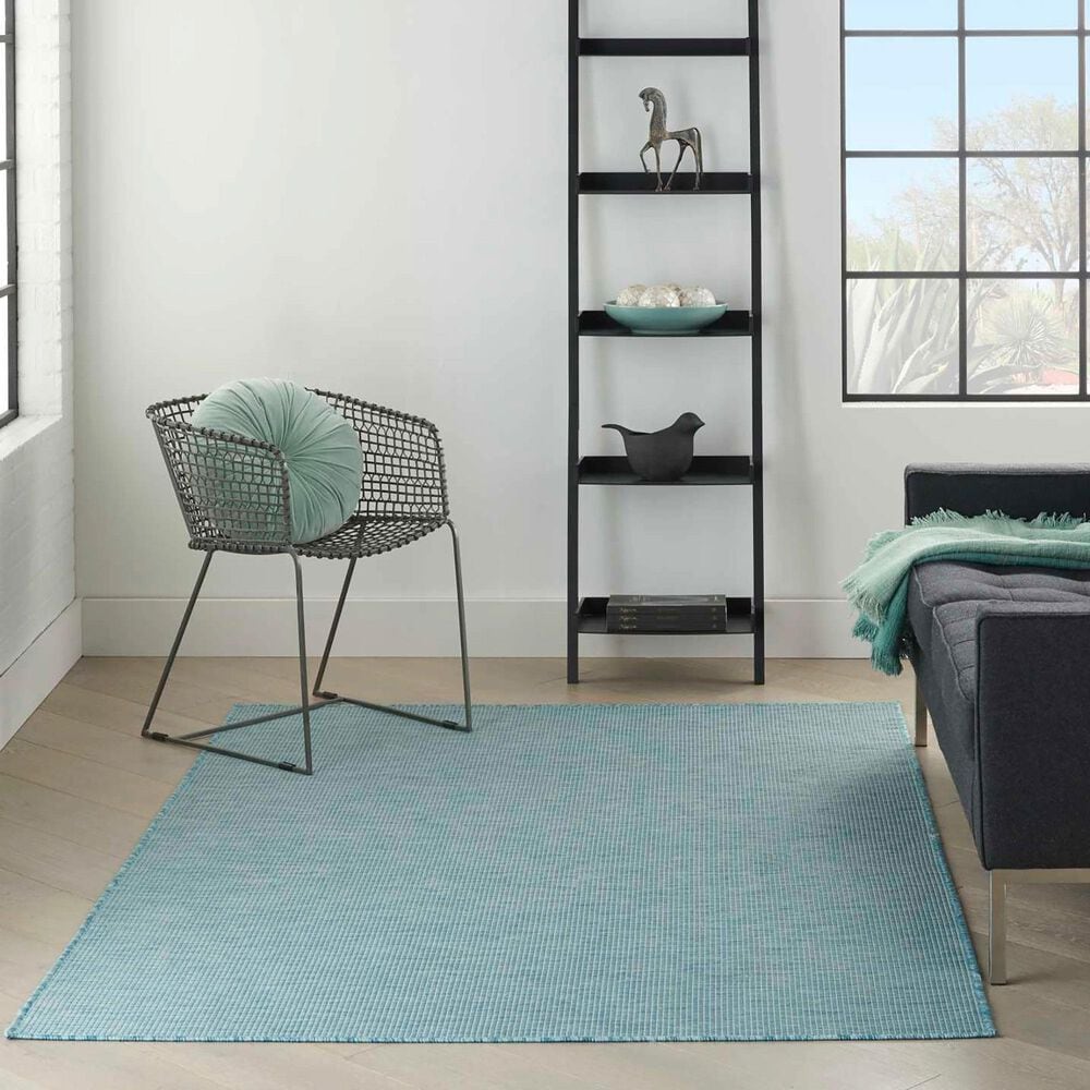 Nourison Positano 5&#39; x 7&#39; Aqua Indoor/Outdoor Area Rug, , large