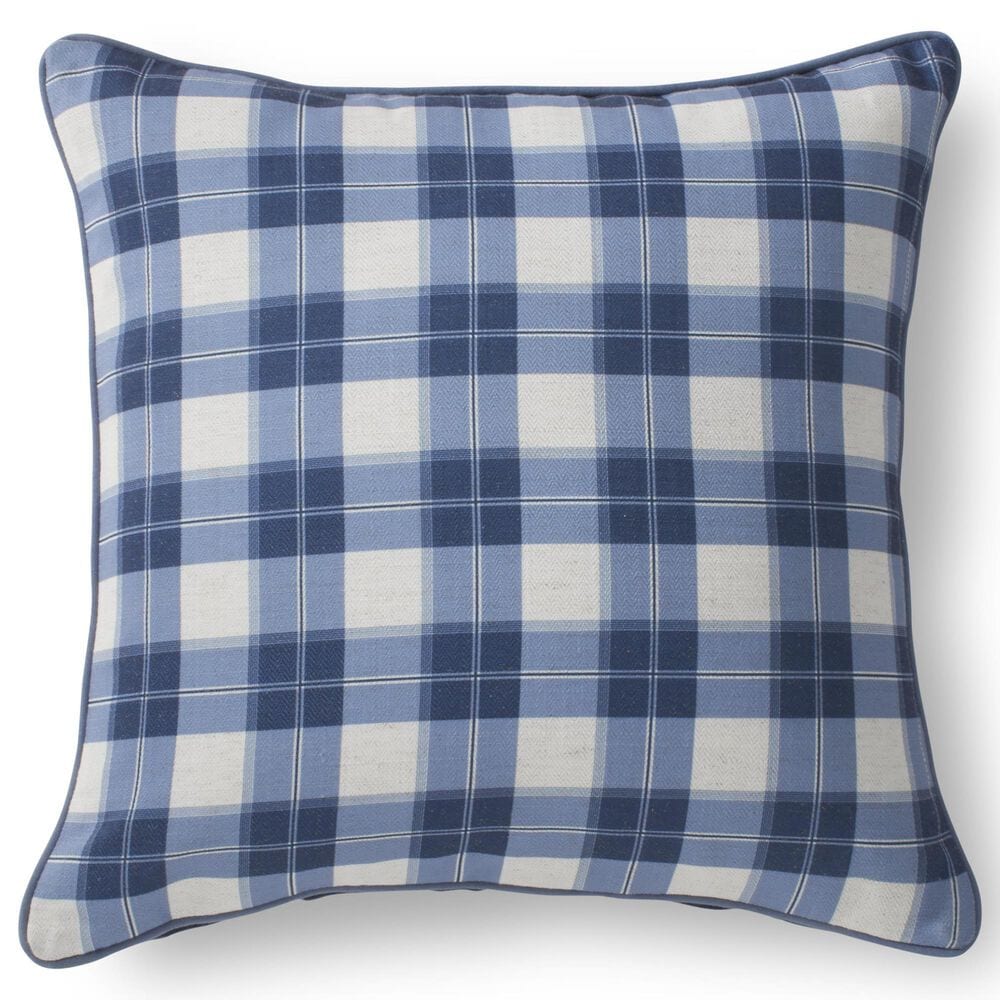 K & K Interiors 20" Plaid Throw Pillow in Blue and White, , large