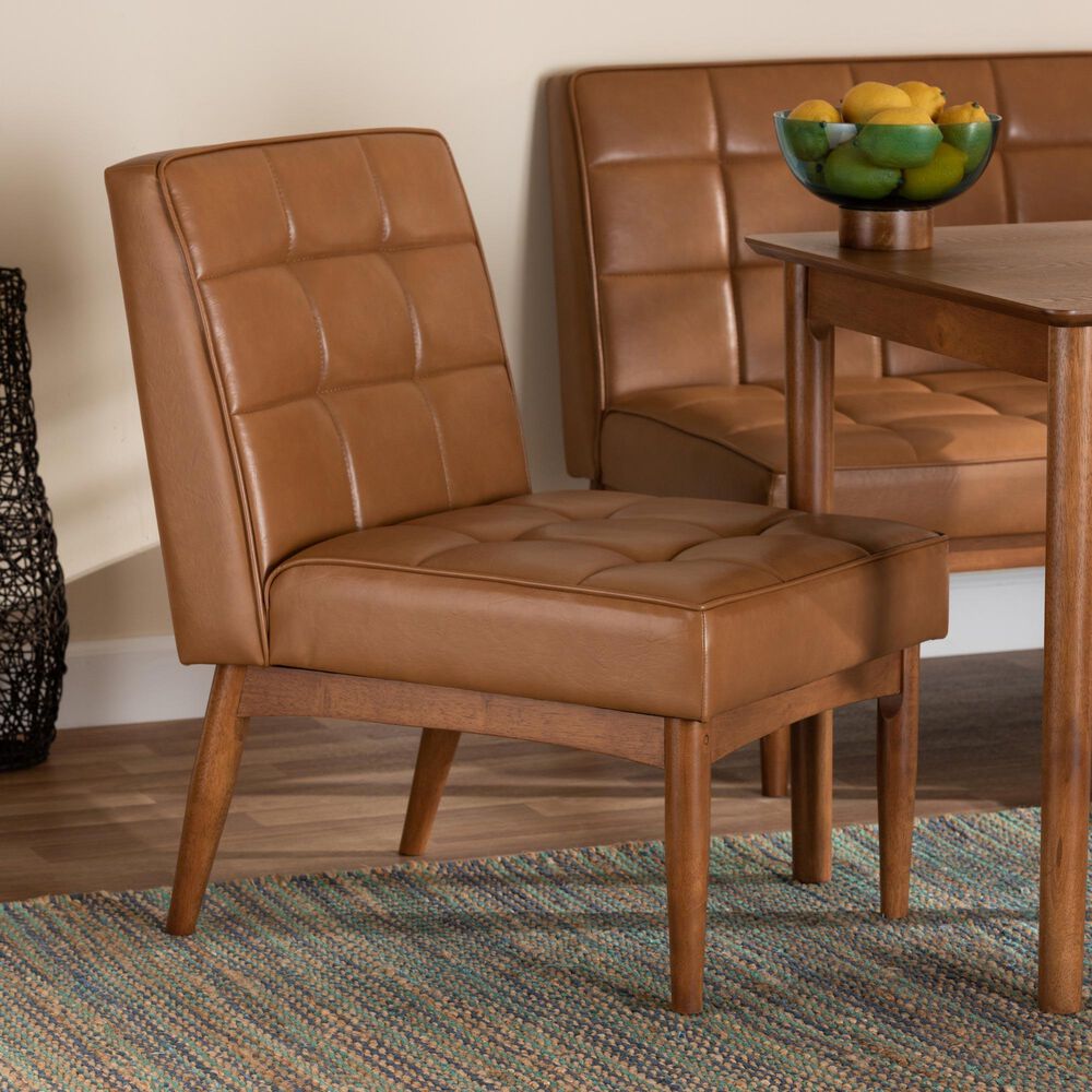 Baxton Studio Sanford Side Chair with Tan Cushion in Walnut Brown, , large