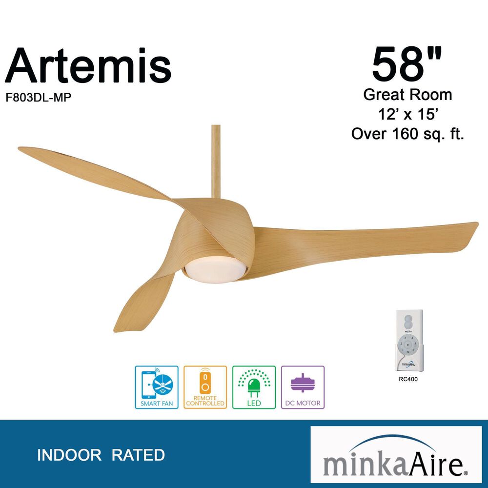 Minka-Aire Artemis 58" Smart Celling Fan with LED Light in Maple, , large