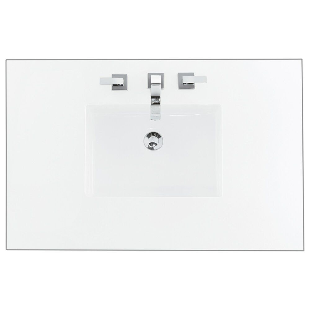 James Martin Vanities Solene 36&quot; Single Bathroom Vanity in Seaside Oak with 3 cm White Zeus Quartz Top and Rectangular Sink, , large