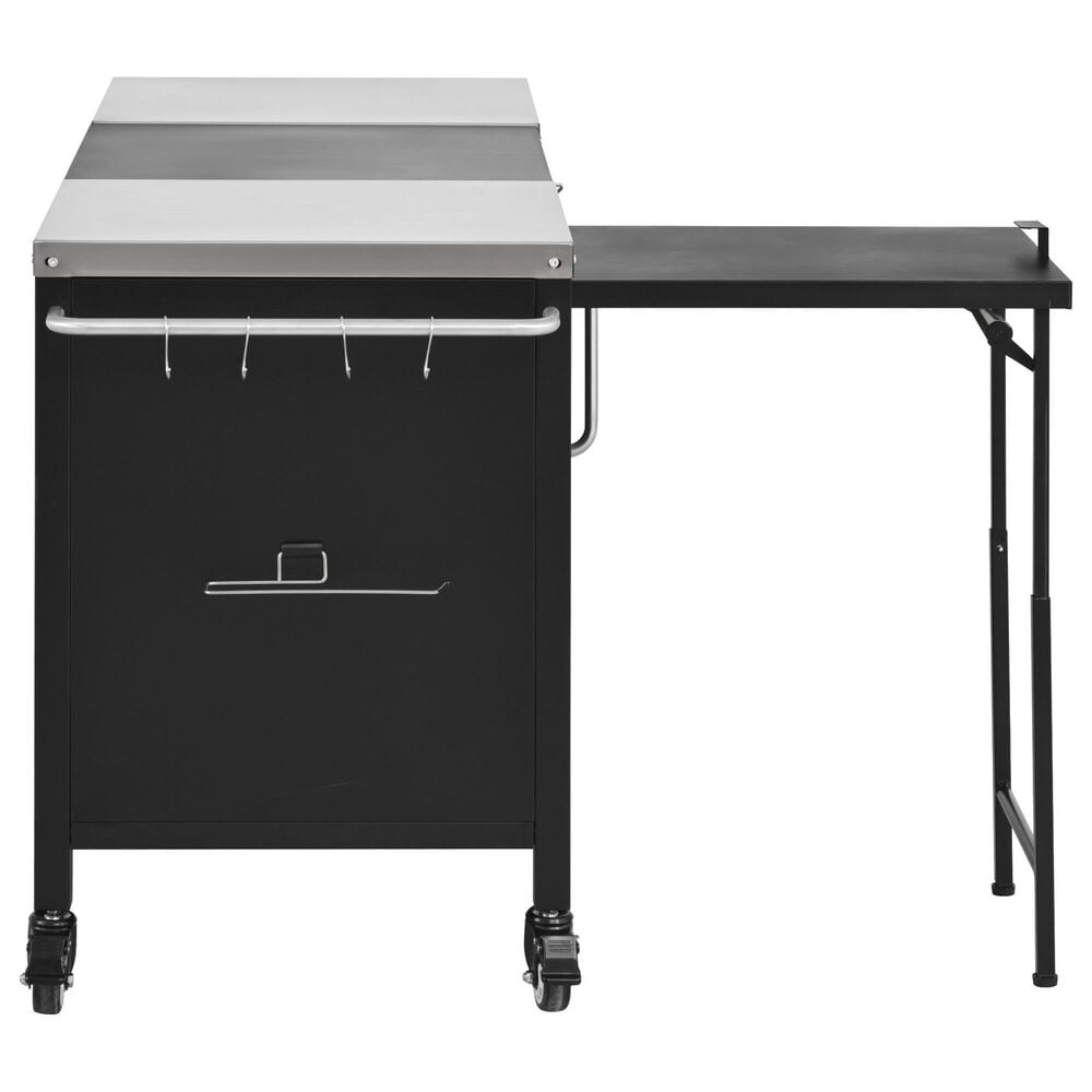 HOMLUX 72.4" Outdoor Kitchen Island with Large Fold-out Prep Table and Adjustable Shelves for Big Green Egg in Black, , large