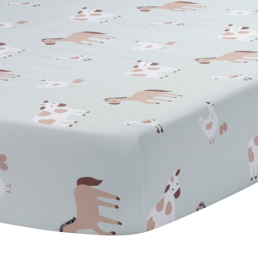 Lambs &amp; Ivy Farmyard Fitted Crib Sheet in Sage Green, , large