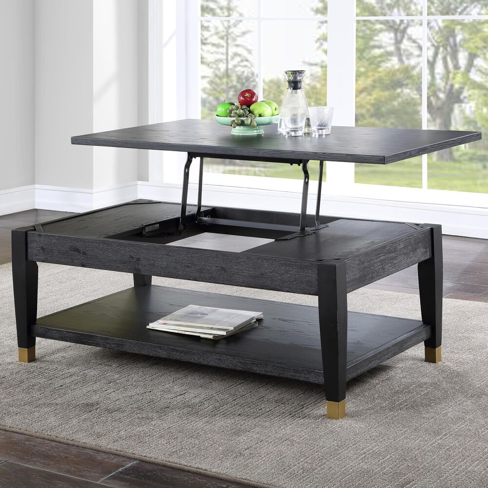 Steve Silver Furniture Yves Lift-Top Cocktail Table in Rubbed Charcoal and Brushed Brass, , large