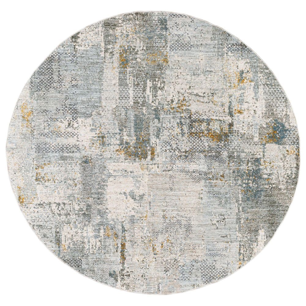 Surya Dresden Dusty Sage, Taupe, Deep Teal, Off-White, Ink Blue, Light Gray and Mustard 5"3" Round Area Rug, , large