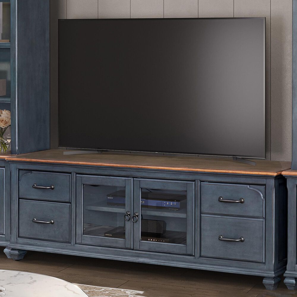 Legends Furniture Americana 84&quot; TV Stand in Corduroy Blue and Brown, , large