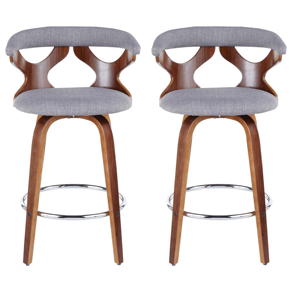 Lumisource Gardenia Swivel Counter Stool with Grey Cushion in Walnut and Chrome &#40;Set of 2&#41;, , large