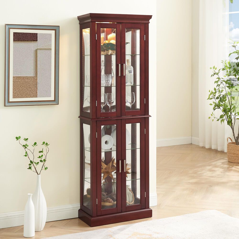 GigaCloud Curio Cabinet with Light in Cherry, , large