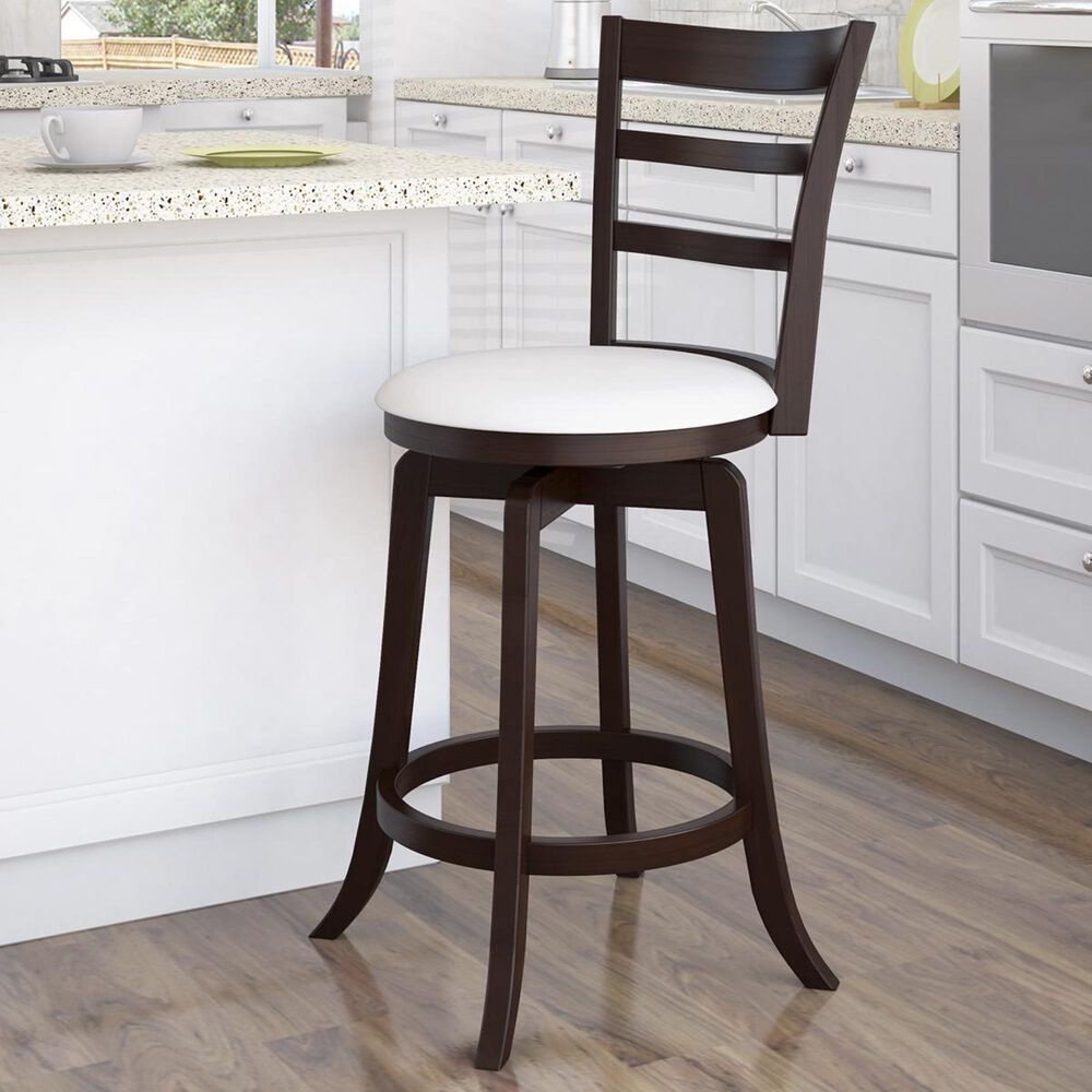CorLiving Woodgrove Counter Stool in Cappuccino and White Cushion, , large