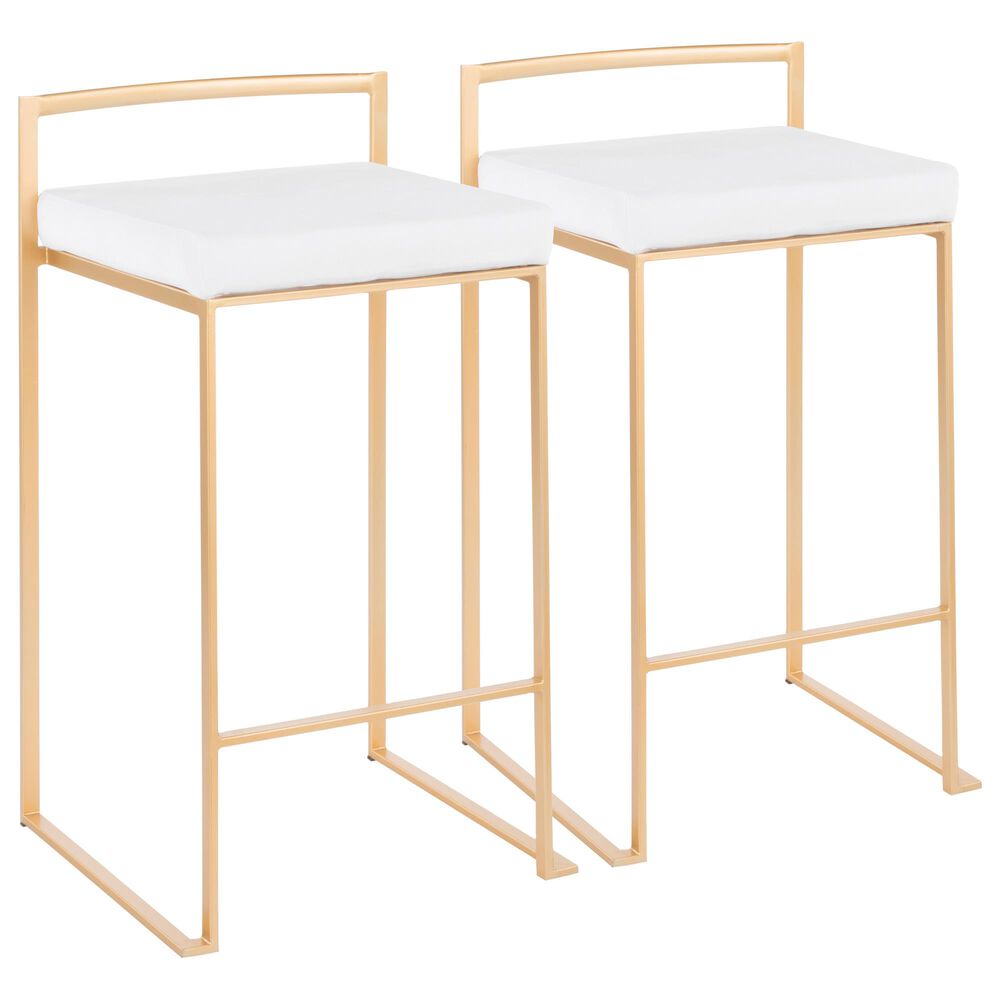 Lumisource Fuji Stackable Counter Stool in White/Gold (Set of 2), , large