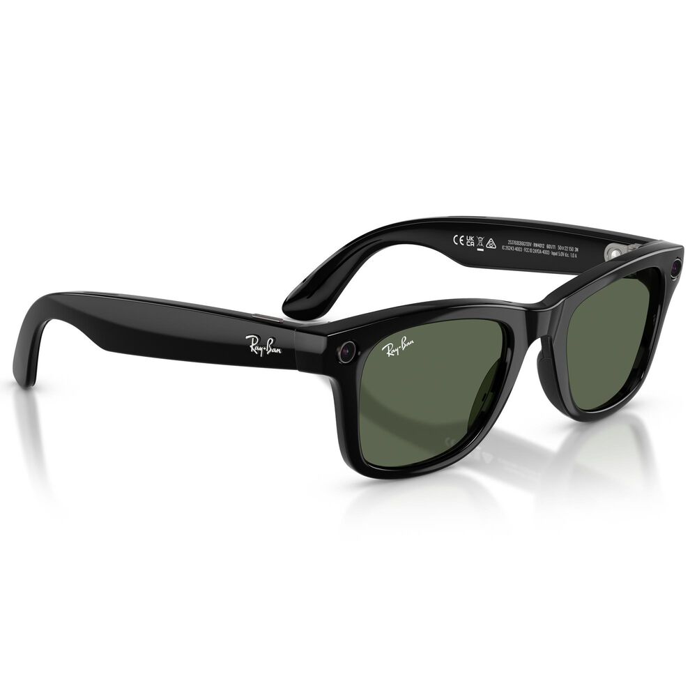 Rayban Glasses Wayfarer Gen 2 50mm Sunglasses with Green Lenses in Shiny Black, , large