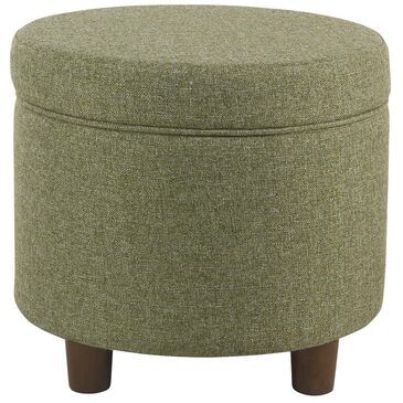 Kinfine Round Storage Ottoman in Green Tweed, , large