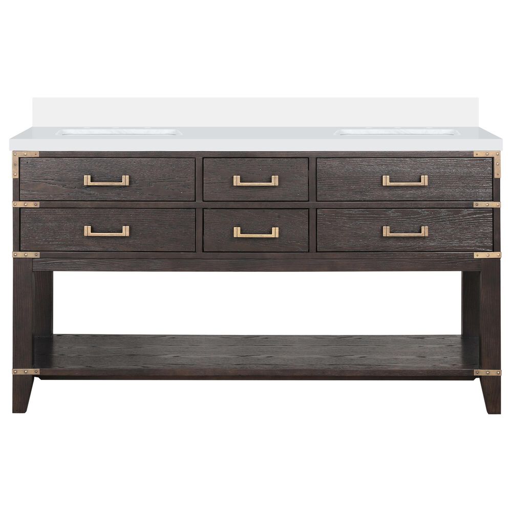 Lexora Home Norwalk 60&quot; Double Bathroom Vanity in Brown Oak with White Cultured Marble Top  and Rectangle Sink, , large