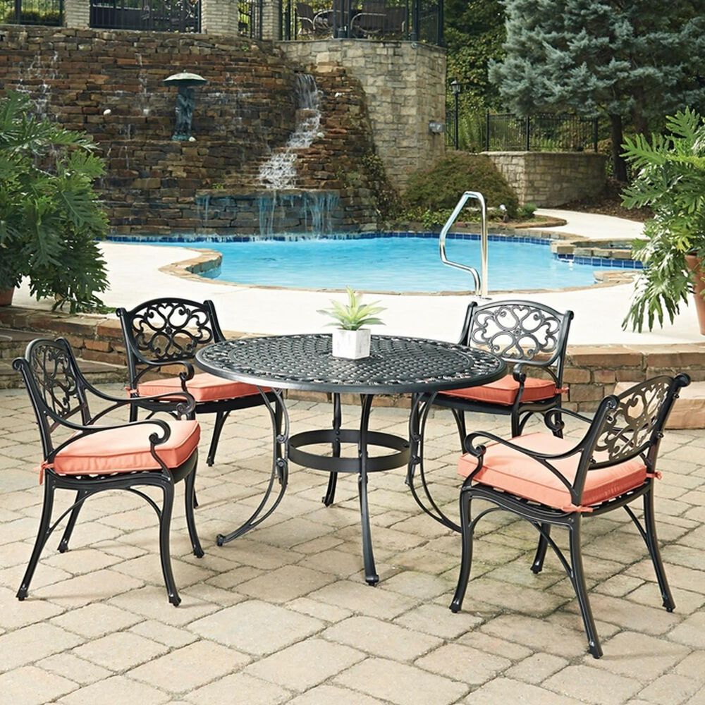 Homestyles Sanibel 5-Piece 48" Dining Set with Cushions in Black, , large