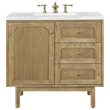 James Martin Laurent 36" Single Bathroom Vanity in Light Natural Oak with 3 cm Arctic Fall Solid Surface Top and Rectangular Sink, , large