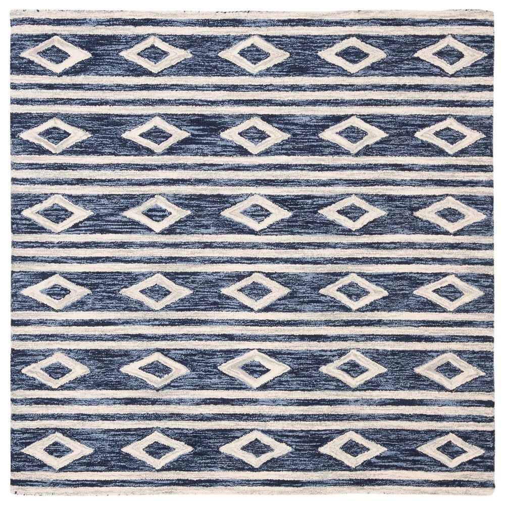 Safavieh Micro-Loop MLP153N 5" Square Navy and Ivory Area Rug, , large