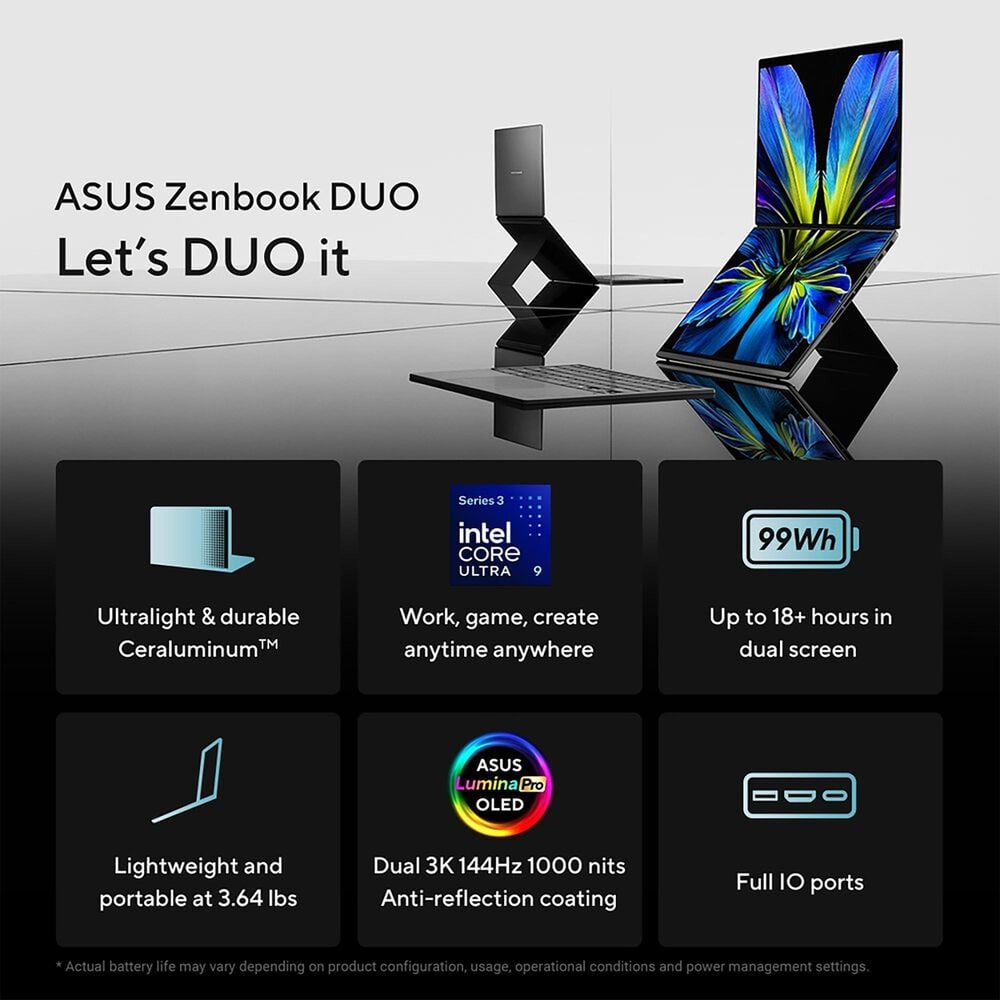 ASUS Zenbook DUO Copilot+ PC 14" Laptop | Intel Core Ultra 9 386H - 32GB RAM - Intel Graphics - 1TB SSD in Moher Gray, , large