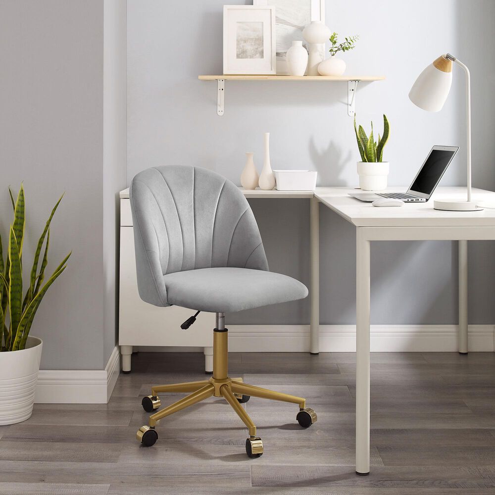 Linon Home Decor Adalynn Swivel Desk Chair with Gray Cushion in Gold, , large