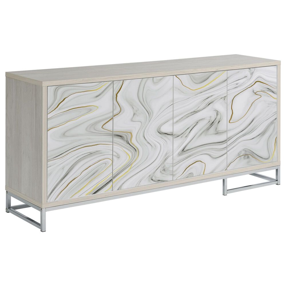 Steve Silver Mike 4-Door Sideboard in White, Gray, Yellow, Bronze and Chrome, , large