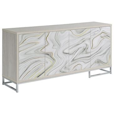 Steve Silver Mike 4-Door Sideboard in White, Gray, Yellow, Bronze and Chrome, , large
