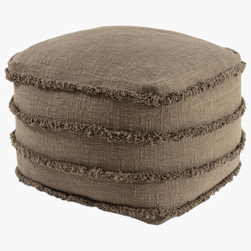 LR Home 18" Square Striped Pouf in Brown, , large