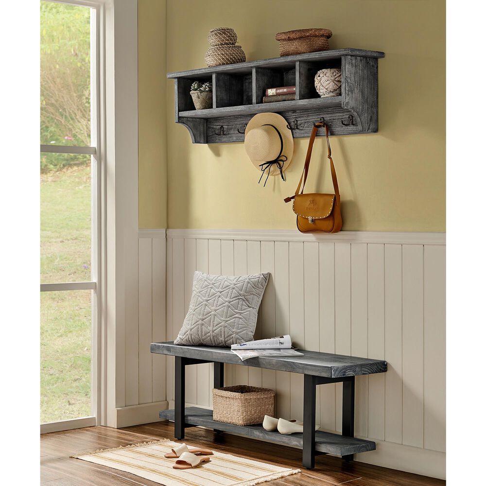 Timberlake Pomona 48&quot; Storage Wall Shelf with Coat Hook in Slate Gray, , large
