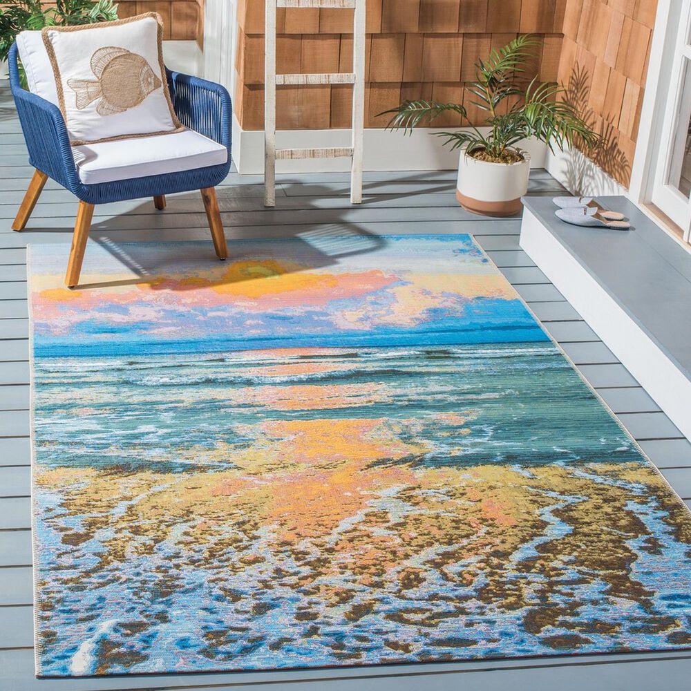 Safavieh Barbados Tropical Sunset 3&#39;3&quot; x 5&#39; Gold and Blue Indoor/Outdoor Area Rug, , large