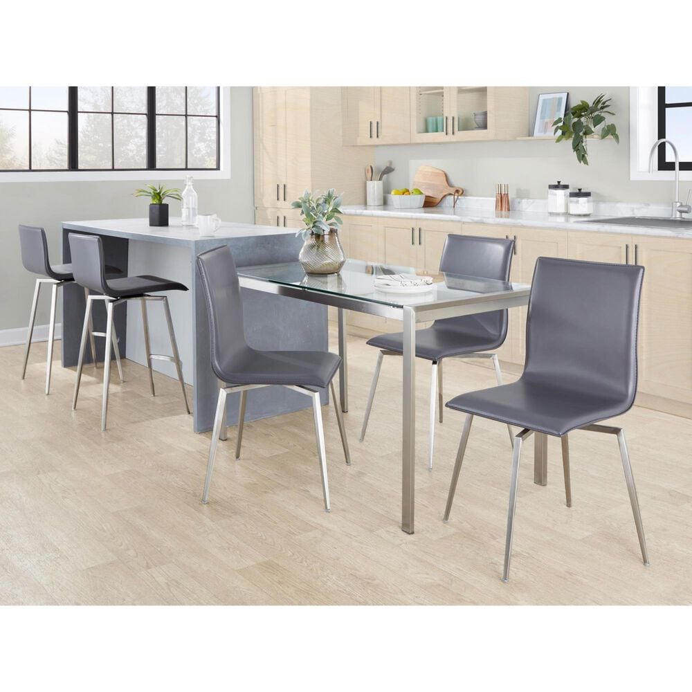 Lumisource Mason Swivel Side Chair with Grey Upholstered in Brushed Stainless Steel (Set of 2), , large