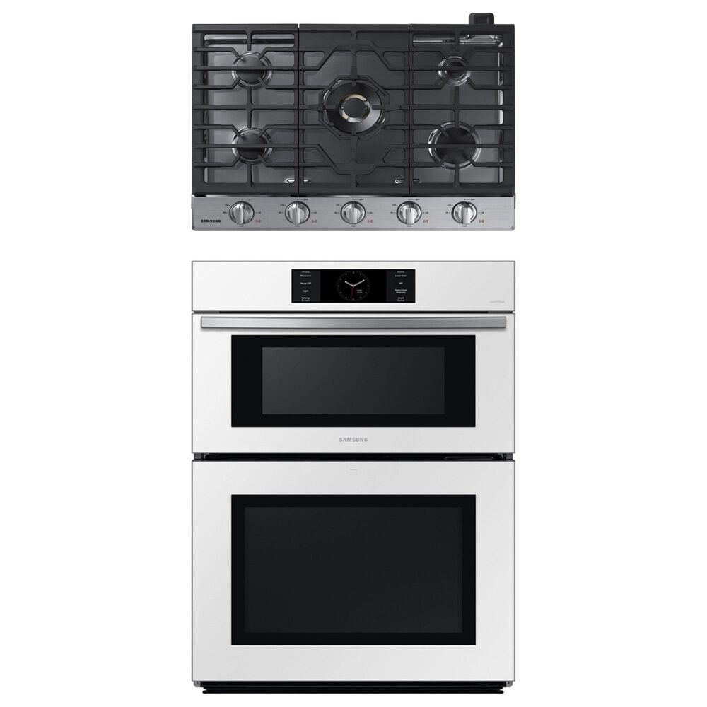 Samsung Bespoke 2-Piece Kitchen Package with White Bespoke 30" Combination Wall Oven and Stainless Steel 30" Gas Cooktop, , large